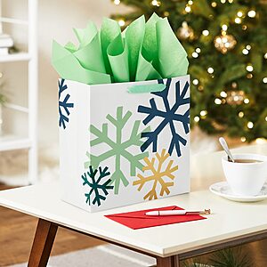 Hallmark Signature 10" Square Holiday Gift Bag with Tissue Paper (Navy Blue,Mint Green,Gold Snowflakes) for Christmas,Hanukkah,Winter Weddings,Graduations,Birthdays $5.16