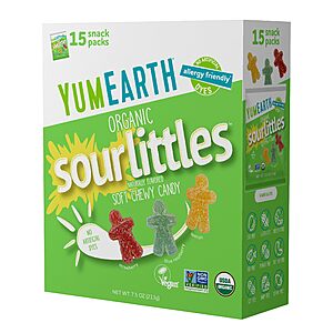 YumEarth Organic Sour Littles Chewy Candy - Allergy Friendly (Top 9 Free), No Artificial Dyes, Non GMO, Gluten Free, Vegan Candy Snacks - 15 Count Box $6.53 S&S