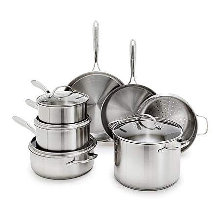 GreenPan Stainless Steel 11 Piece Cookware Set, 3-Ply Base, Induction Dishwasher Safe, Oven Safe to 600F, Silver $125.99 @ Amazon