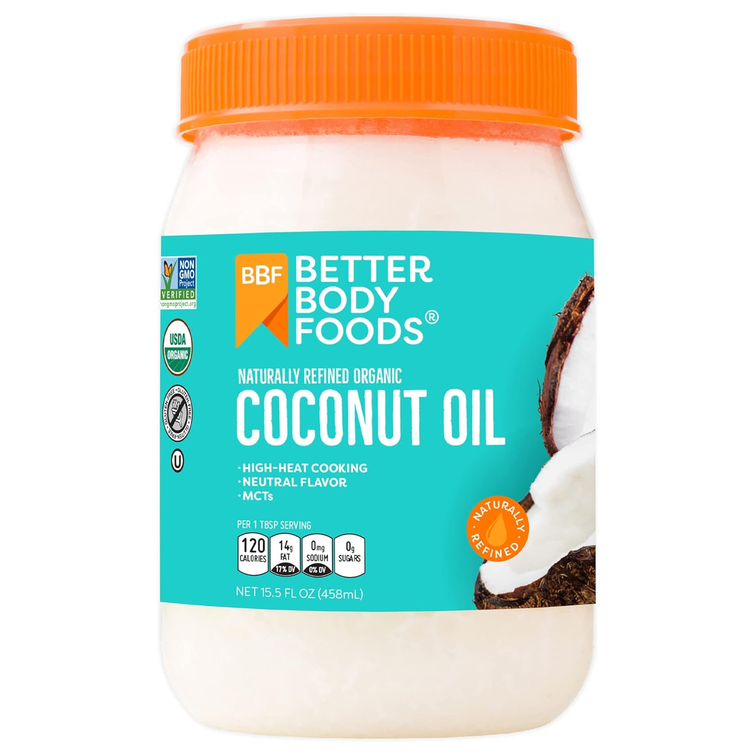 BetterBody Foods Organic, Naturally Refined Coconut Oil, 15 Fl Oz, All