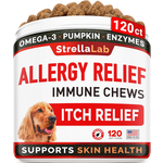 STRELLALAB Dog Allergy Relief + Itchy Skin Treatment with Omega 3 &amp; Pumpkin, Dogs Itching &amp; Licking Treats, Itch Chew,