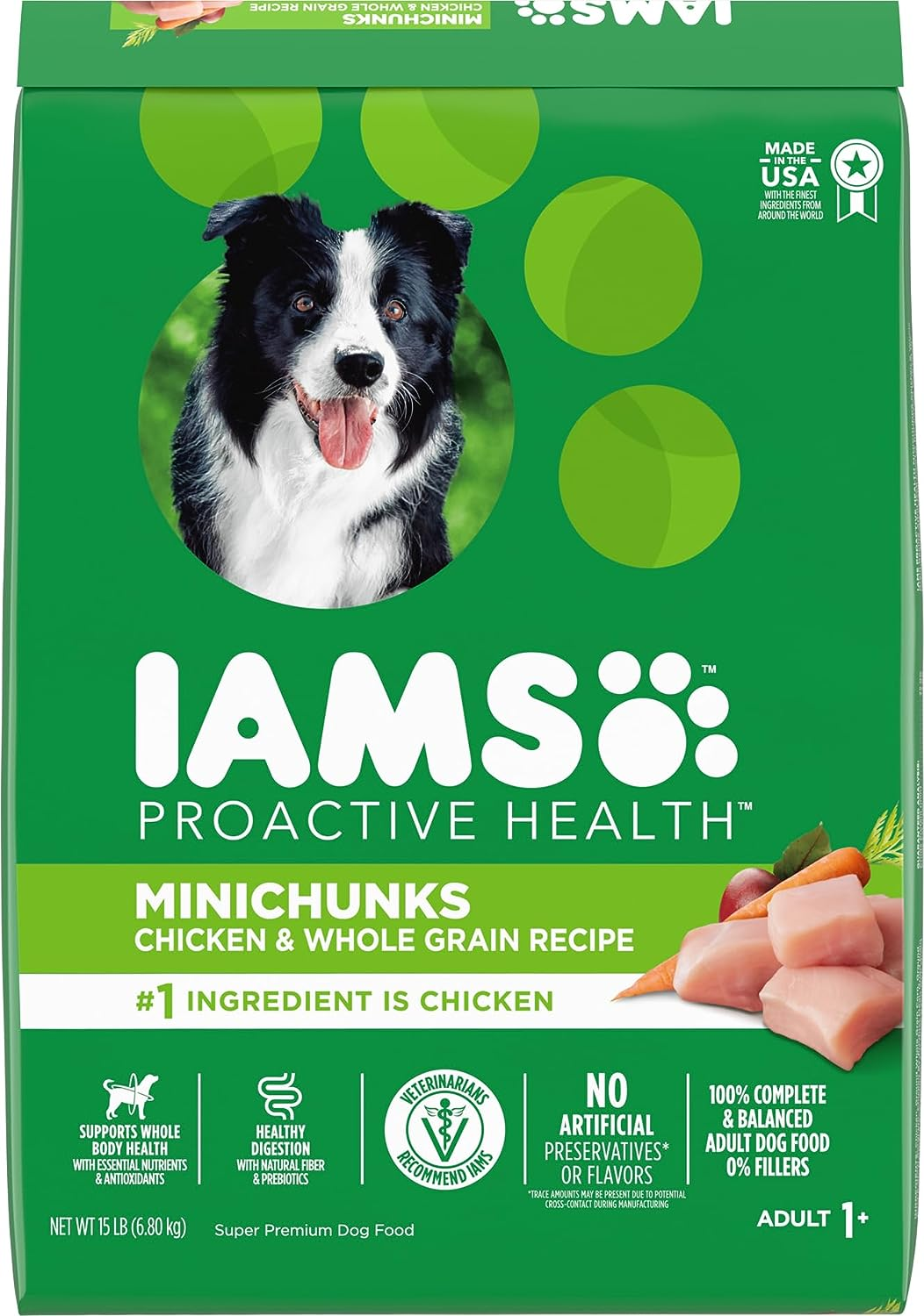 IAMS Proactive Health Minichunks Adult Dry Dog Food with Real Chicken and Whole Grains, 15 lb. Bag : $18.48 or less