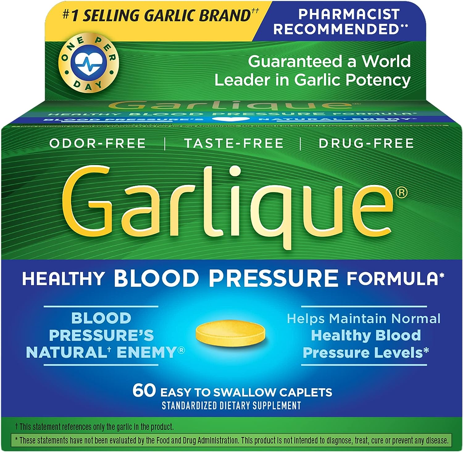 Garlique Garlic Extract Supplement, Healthy Blood Pressure Formula, Odorless & Vegan, 60 Caplets : as low as $7.78