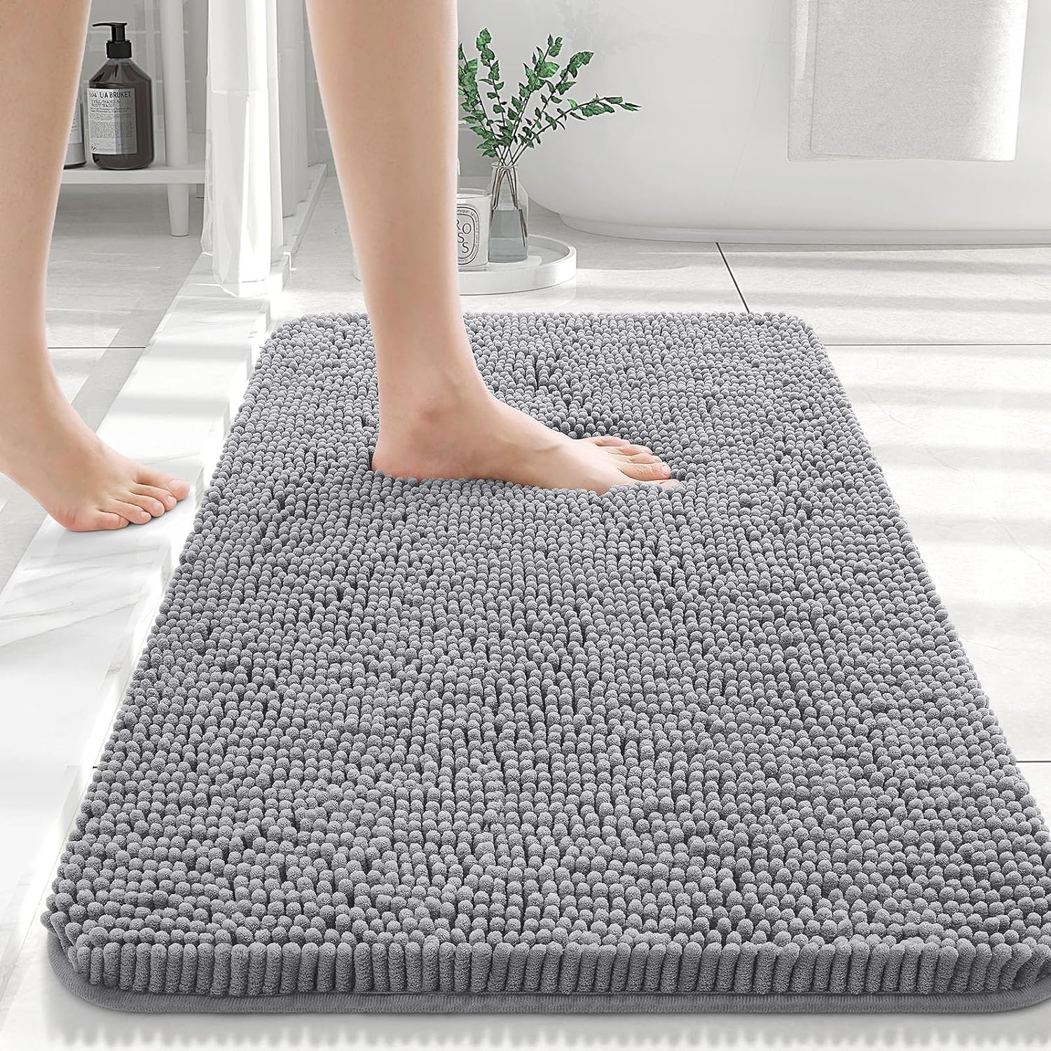 OLANLY Bathroom Rugs 30x20, Extra Soft Absorbent Chenille Bath Rugs, Non-Slip, Dry Quickly, Machine Washable, Bath Mats for Bathroom Floor, Tub and Shower, Grey $5.39