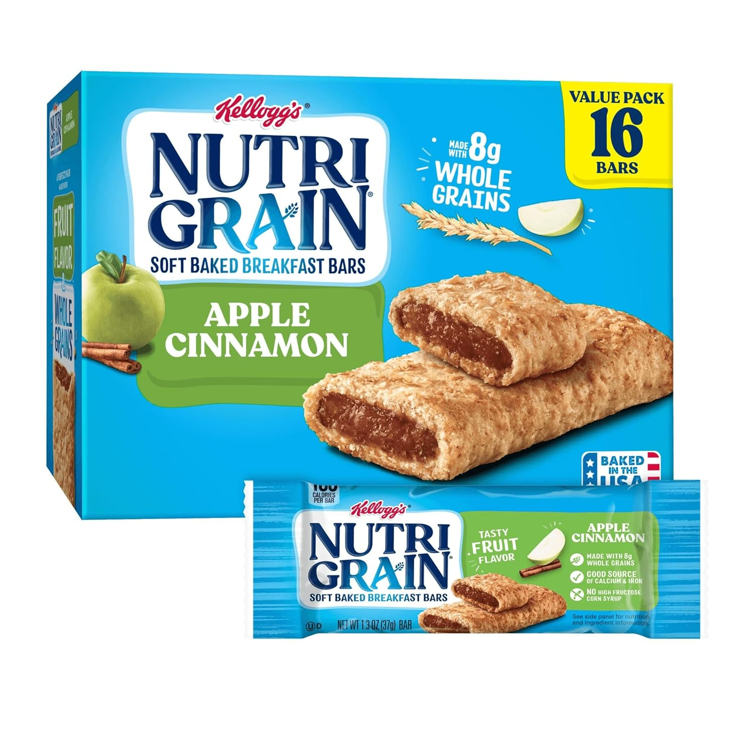Nutri-Grain Soft Baked Breakfast Bars, Made with Whole Grains, Kids Snacks, Value Pack, Apple Cinnamon (3 Boxes, 48 Bars) $12.55