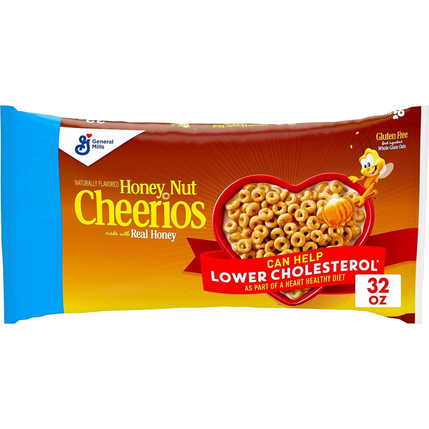 Honey Nut Cheerios Heart Healthy Breakfast Cereal, Gluten Free Cereal With Whole Grain Oats, Value Bag, 32 oz $4.74