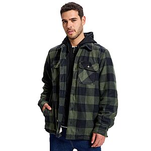 Men's Cotton Plaid Shirt Jacket Full Zip Fleece Flannel Sherpa Lined Hoodies Heavyweight - various colors and sizes - amazon $9.99