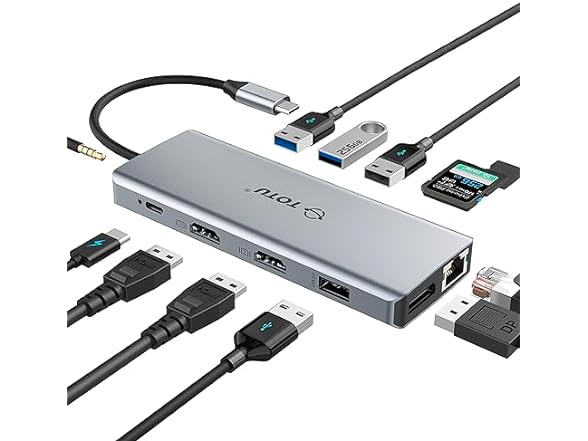 TOTU 13-in-1 USB-C Hub Dongle Adapter (4K Dual HDMI & 75W PD), Triple Display Docking Station $14.99