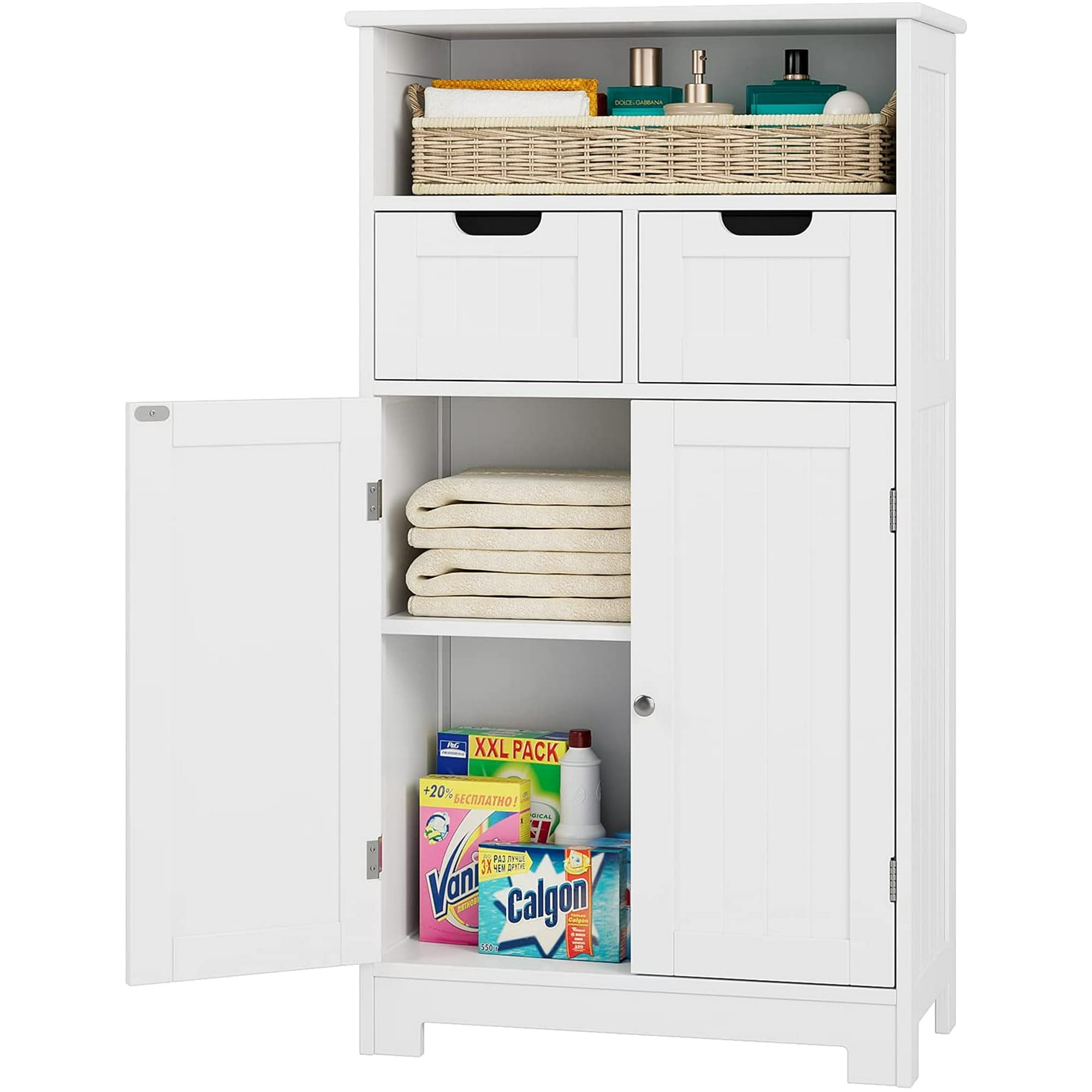 Homfa Bathroom Floor Storage Cabinet  Wood Linen Cabinet with Doors and Drawers and Adjustable Shelf  Kitchen Cupboard  Free Standing Organizer for Living Room $89.99