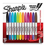 12-Count SHARPIE Brush Twin Permanent Markers (Assorted) $11.38 w/ S&amp;S + Free Shipping w/ Prime or on $35+