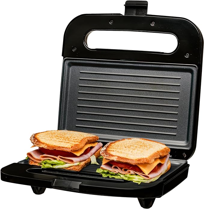 Ovente 750W Electric Indoor Panini Press Grill (Black) 15 + Free