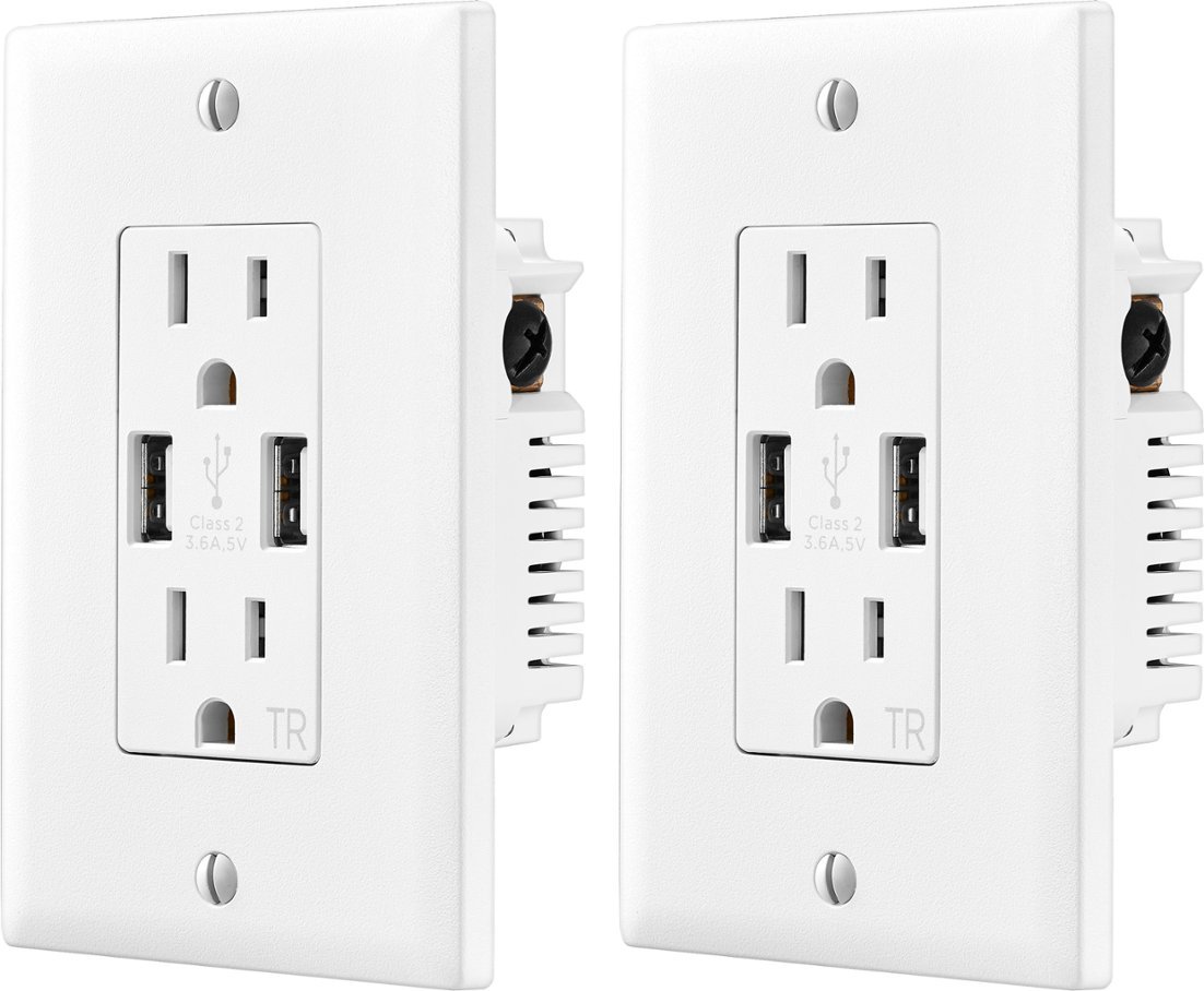 2-Pack Insignia 2-Outlet In-Wall Outlet w/ 2 USB Ports (White) $18 + Free Shipping
