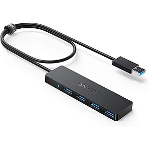 Anker 4-Port Ultra Slim USB 3.0 Hub w/ 2' Extended USB-A Cable (Black) $8 