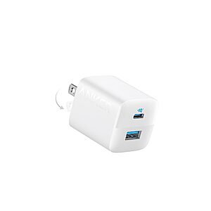 2-Port 33W Anker USB-C/USB-A Charger Block w/ Foldable Plug (White or Black) 