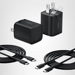 2-Pack 25W Belkin USB-C Charger Block w/ Included 60W USB-C Cables $16