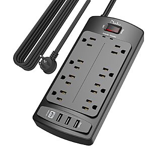 15' Nuetsa 2700J Flat Plug Surge Protector Power Strip w/ 8 Outlets & 4 USB $16.80 