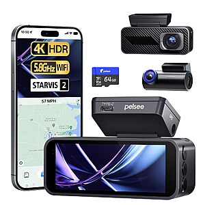 Pelsee P1 Pro 4K Front & 1080p Rear Dash Cam w/ STARVIS 2 Sensor $49.99 + Free Shipping