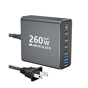 MEKIOJEO 7-Port up to 260W GaN 3 USB-C Wall Charger $23.20 