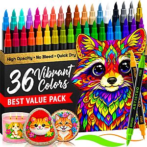 36-Pack Artistro Dual-Tip Acrylic Paint Markers (Assorted Colors) $10 