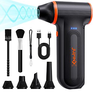 JUFINX Rechargeable Electric Mini Compressed Air Duster w/ 4 Nozzles & 2 Brushes $20 