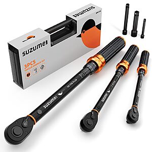 3-pc SUZUME 72 Teeth Dual-Direction Torque Wrench Set (1/4", 3/8", 1/2") $54.65 + Free S&H