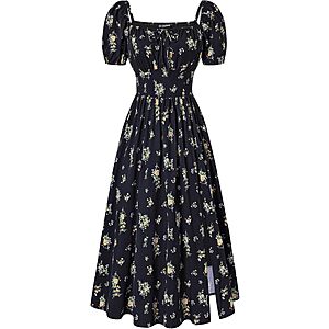 Scarlet Darkness Women's Floral Corset Midi Dress w/ Square Neck (Various)