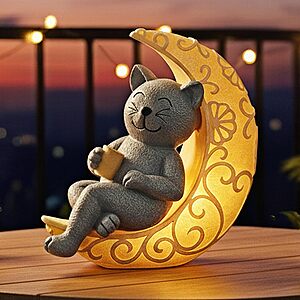6.2" PETAFLOP Solar-Powered Moon Cat Statue Decor