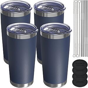 4-Pk 20-Oz Uirzotn Stainless Insulated Tumblers w/ Dual Lids & Straws (Various) $20 + Free S&H