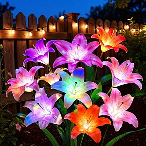 4-Pk LETMY 6-Head Lily Solar Flower Lights