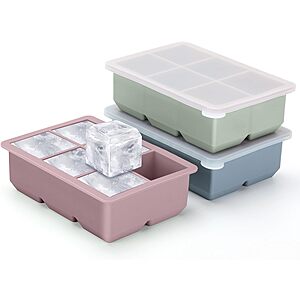 3-Pack Excnorm Reusable Silicone 2" Ice Cube Molds w/ Lids (Various)