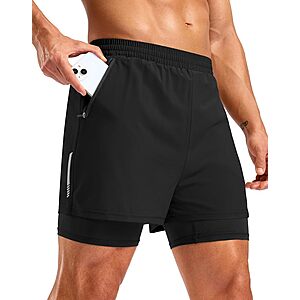 Pudolla Men's 7" 2-in-1 Quick-Dry Running Shorts w/ Liner & Zipper Pockets