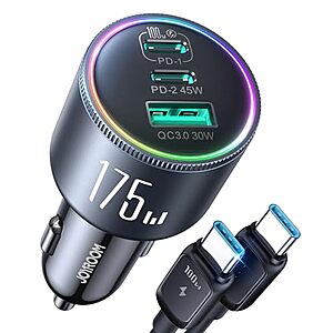 Joyroom 3-Port Up to 175W GaN Car Charger w/ 4' 100W USB-C Cable