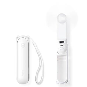 JISULIFE 3-in-1 Portable Rechargeable Handheld Fan w/ Power Bank & Flashlight