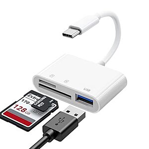 GOLDYIPE 3-in-1 SD + microSD + USB 3.0 Type A Adapter w/ USB-C Cable Connector
