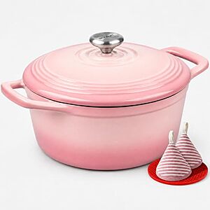 5.5-Qt Overmont Enameled Cast Iron Dutch Oven w/ Wide Handles & Potholder (Pink) $30 + Free S&H