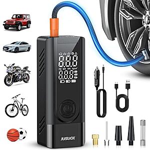 JUSUOX 150 PSI Portable Tire Inflator Air Compressor w/ Dual Power
