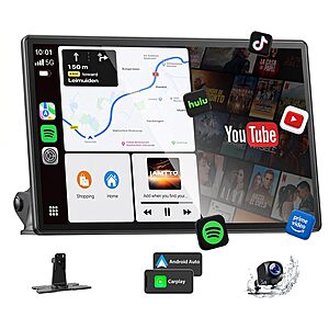 11" LAMTTO Wireless Carplay Screen w/ Backup Camera & Apps $112 + Free S&H