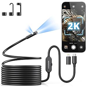 DEPSTECH 2K Dual-Lens Endoscope Camera w/ Light, 7.9mm Probe & 16.5' Cable