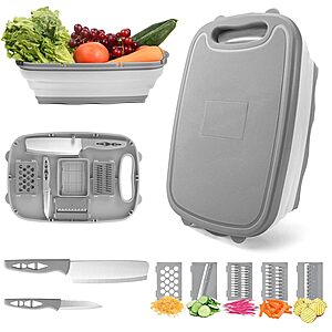 HI NINGER 9-in-1 Collapsible Cutting Board w/ Colander & Slicer (4 Colors)