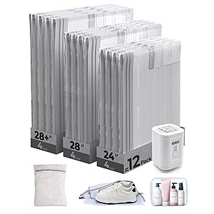 15-Pk Bagsmart Travel Vacuum Storage Bags w/ Wireless Rechargeable Pump