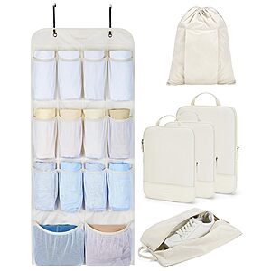 Prime Members: BAGSMART 6-Set Hanging Compression Packing Cubes (Beige)