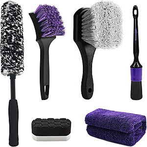 6-Pc YeewayVeh Car Wheel & Tire Detailing Brush Kit (Purple)