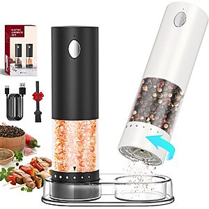 Circle Joy Rechargeable Electric Salt & Pepper Grinder Set (Black & White)