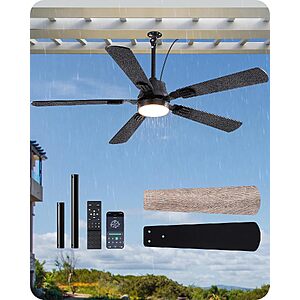 EDISHINE 52" Outdoor Ceiling Fan w/ Light & Remote $70 + Free S&H