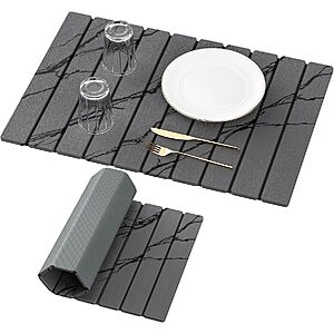 Yofidra 24" x 16" Diatomaceous Earth Foldable Dish Drying Mat (Dark Gray Marble)