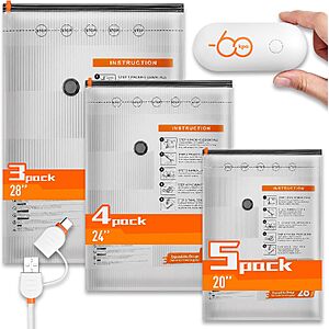 12-Pk Wfiia Vacuum Seal Storage Bags w/ Rechargeable Air Pump