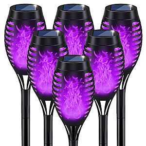 6-Pk IkeeRuic Solar Outdoor Flickering Flame Purple Pathway Lights