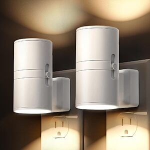 2-Pk L Lohas Dimmable Wall Plug Light Sensor LED Night Light (3000K Soft White)