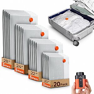 20-Pk ETENWOLF Vacuum Storage Bags for Travel w/ Wireless Pump (4 Sizes)