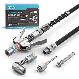 Seesii Grease Gun Accessory Kit Pro w/ 12k PSI Quick-Release Coupler & More